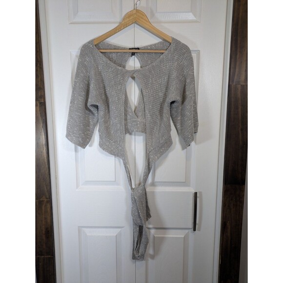 Express Women's Gray Open Crop Top Wrap Sweater - Size XS - Picture 2 of 7